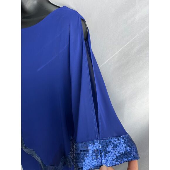 Scarlett Royal Blue Chiffon Shawl Cocktail Dress Sequin Trim Midi Size 6 Formal - Picture 4 of 12